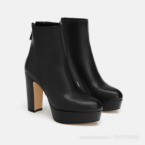Zara | Shoes | Zara Black Leather Platform Ankle Boots 38 75 | Poshmark